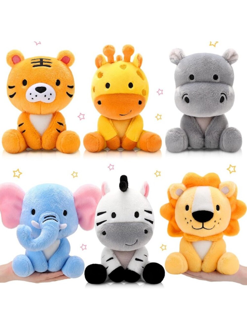 Cute Safari Stuffed Animals Set - 6 Pcs Jungle Plush Toys, 7 Inch Cuddly Friends
